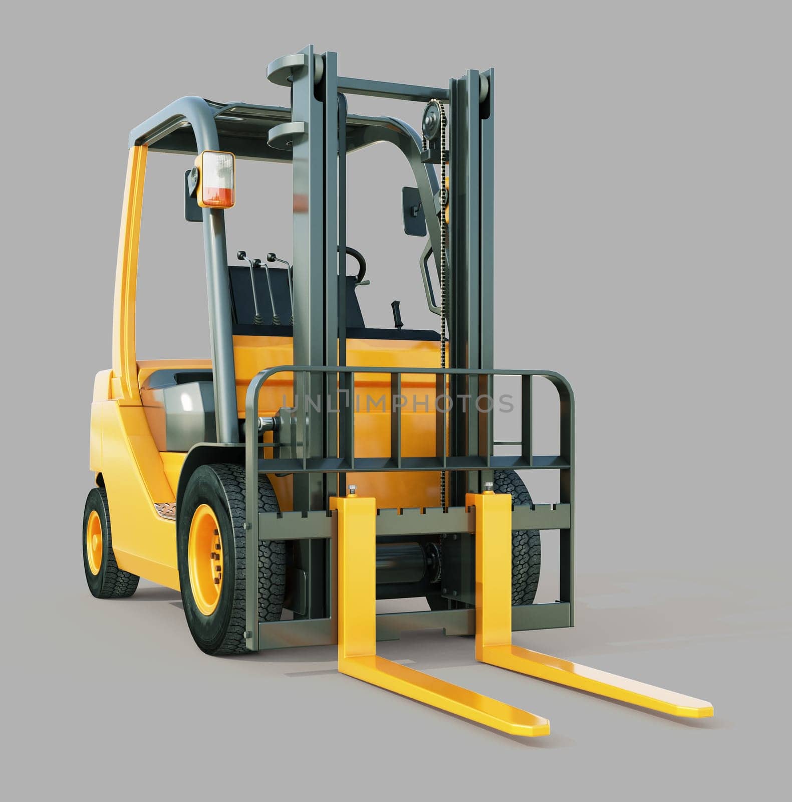 Modern forklift truck on gray background