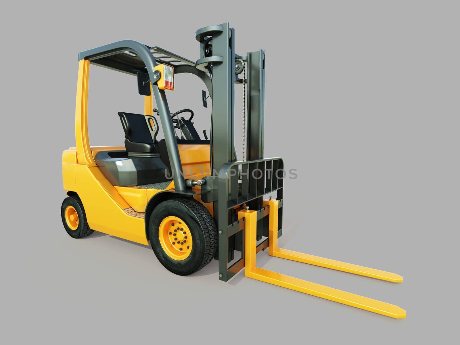 Modern forklift truck on gray background