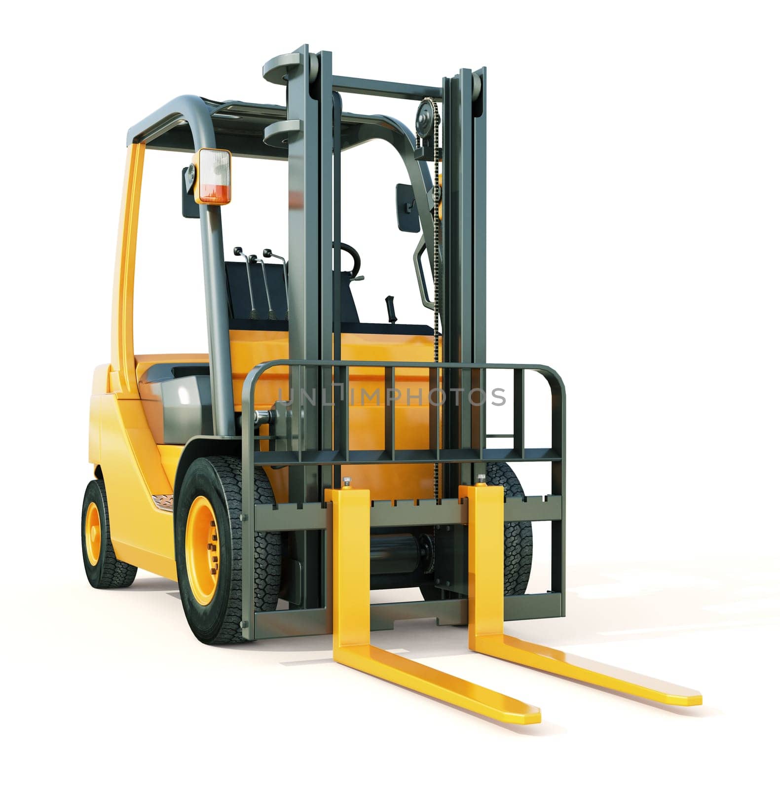 Modern forklift truck on light background