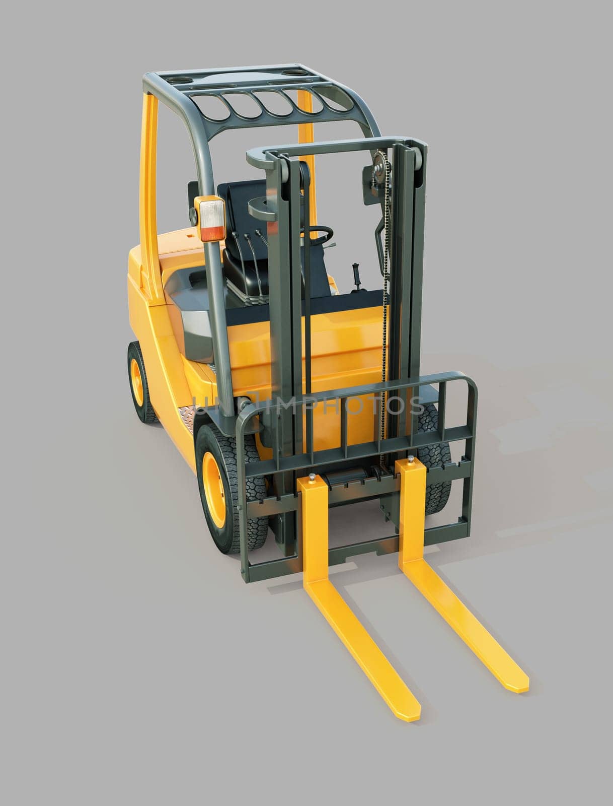Modern forklift truck on gray background