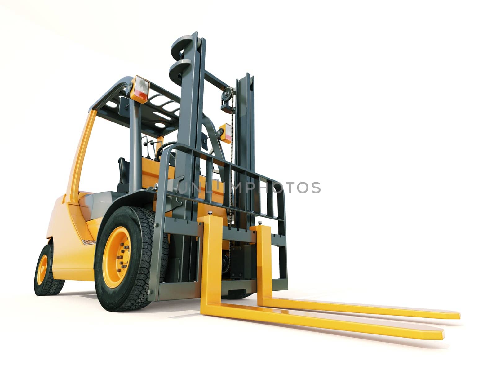 Modern forklift truck on light background