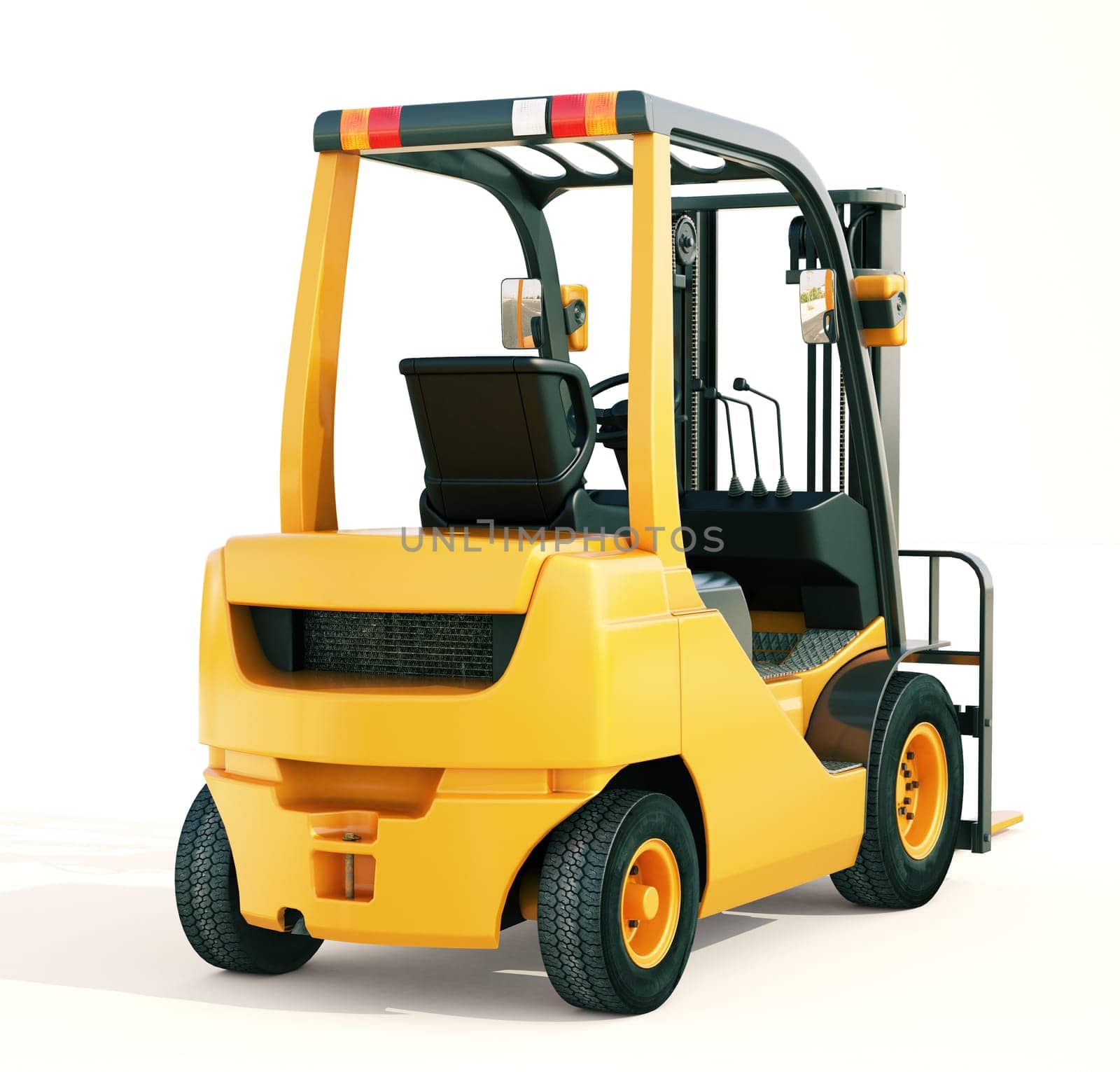 Modern forklift truck on light background