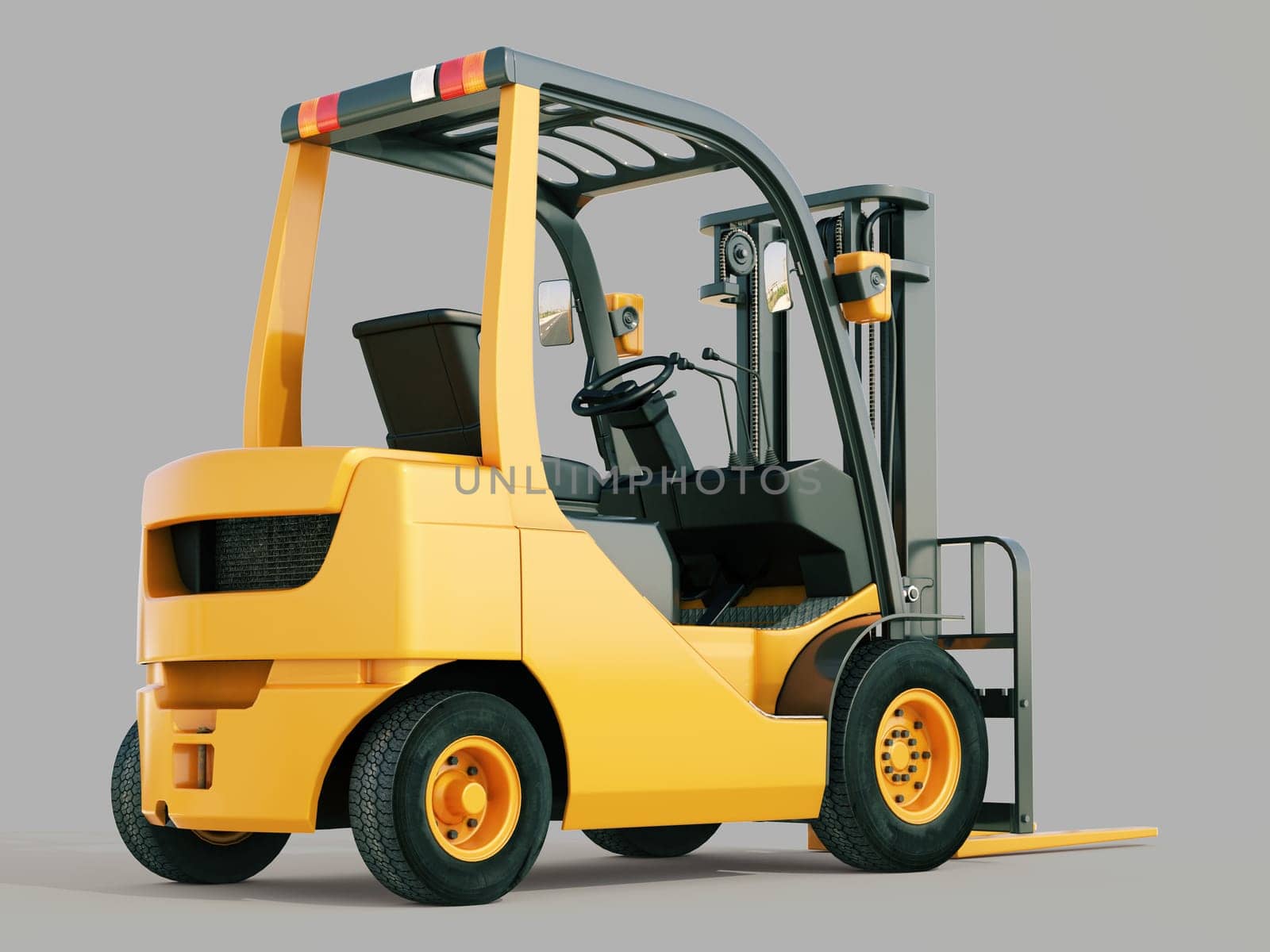 Modern forklift truck on gray background