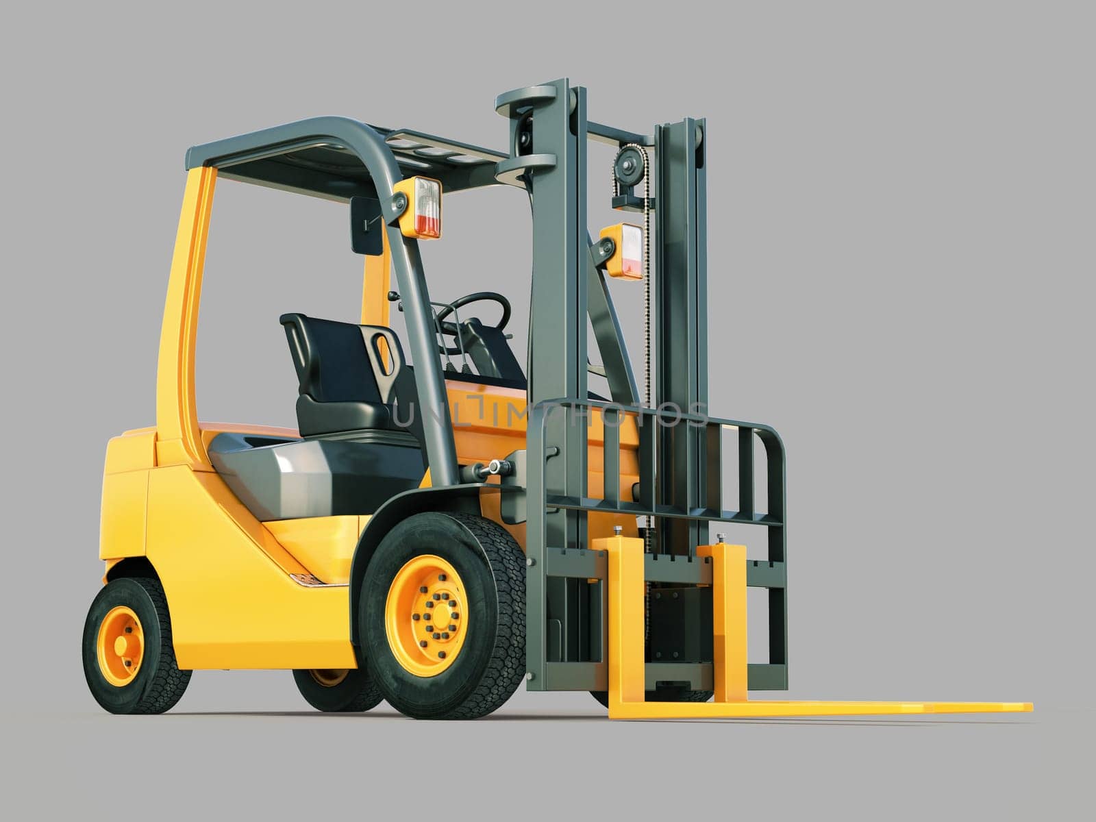 Modern forklift truck on gray background