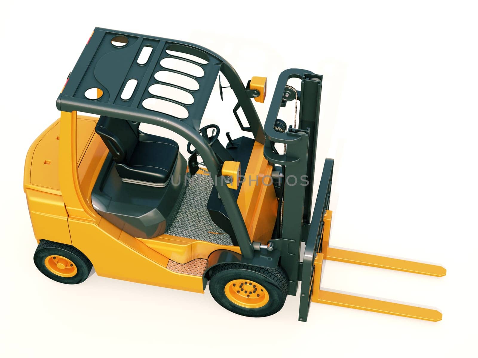 Modern forklift truck on light background