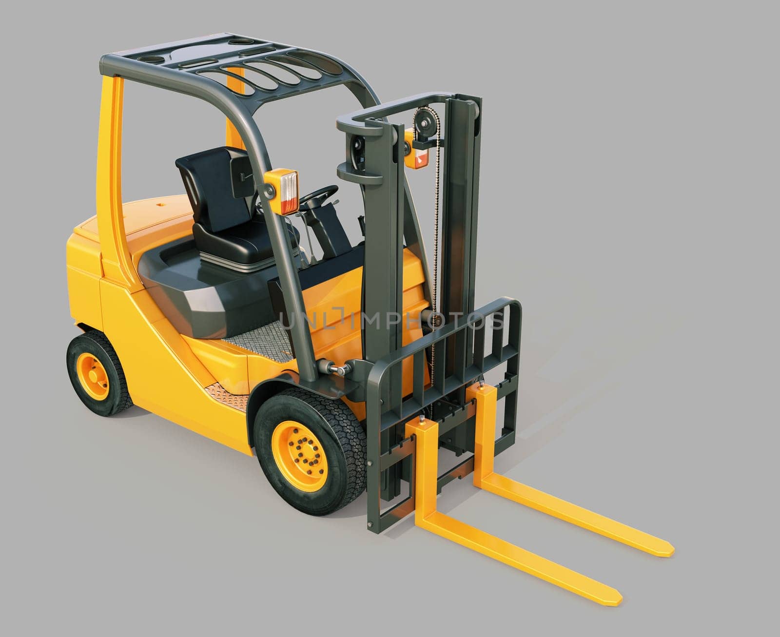 Modern forklift truck on gray background