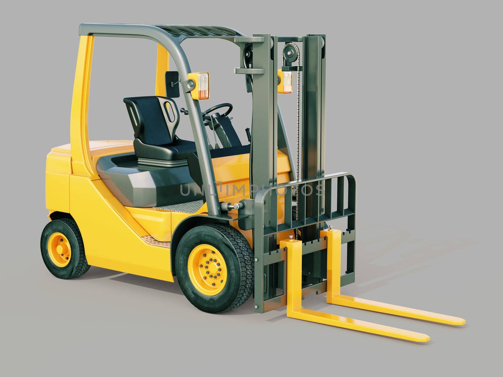 Modern forklift truck on gray background