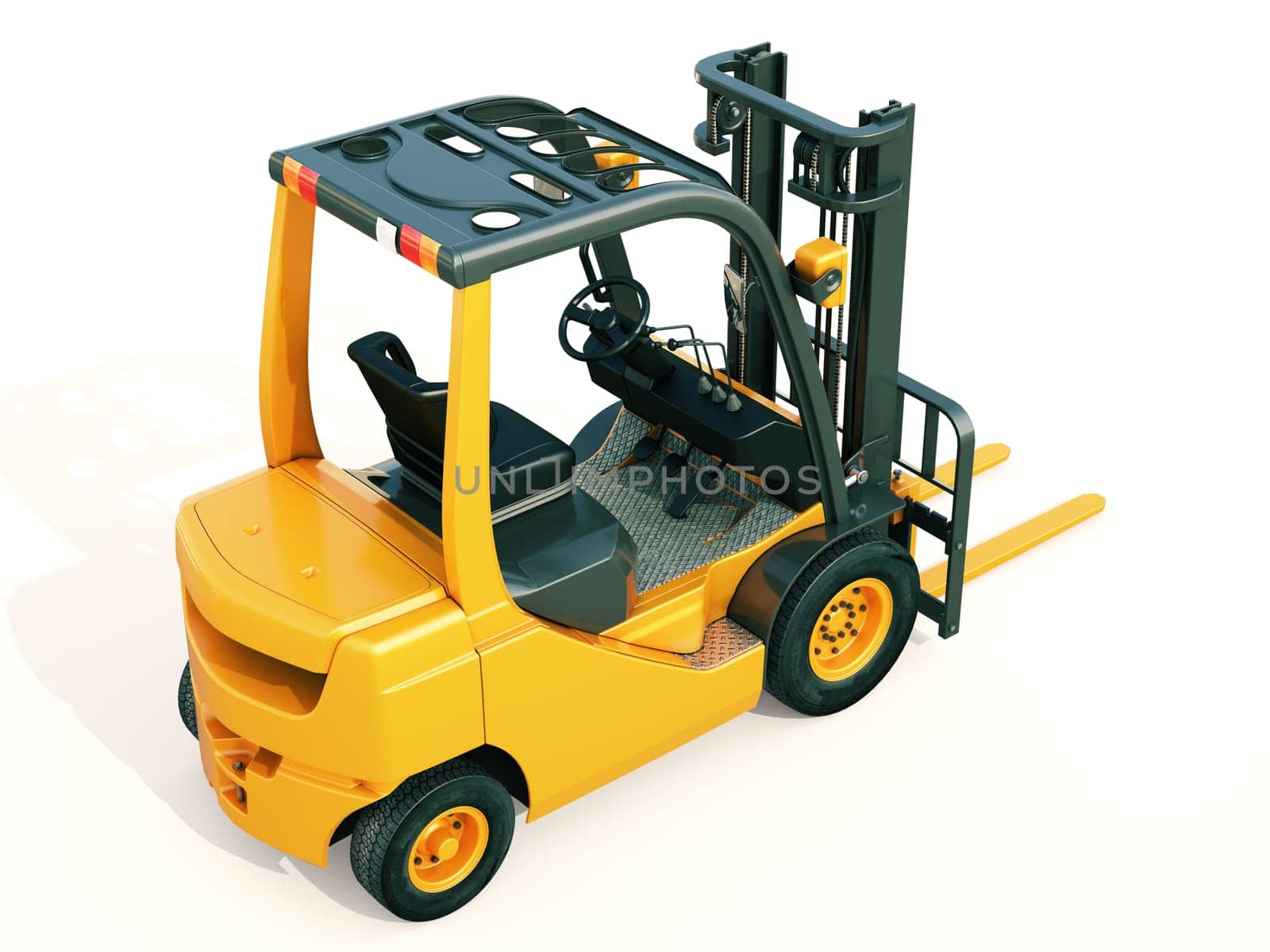 Modern forklift truck on light background