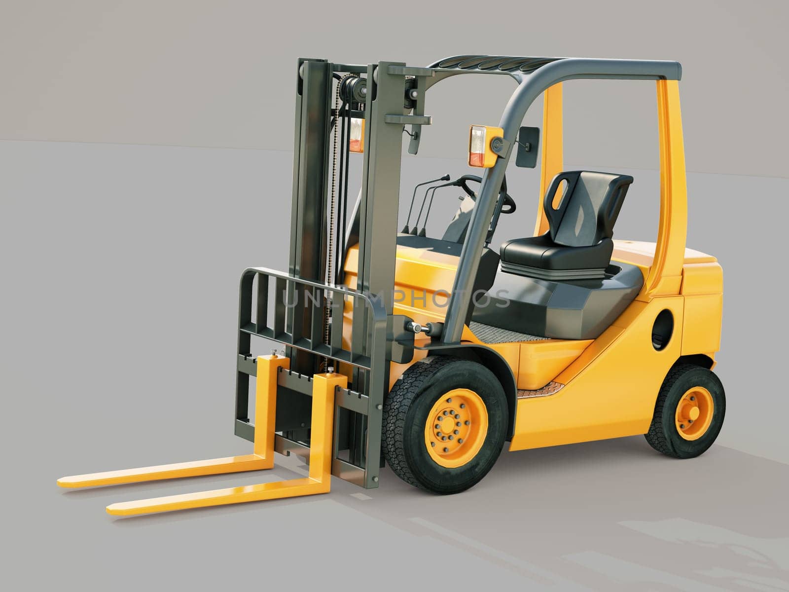 Modern forklift truck on gray background