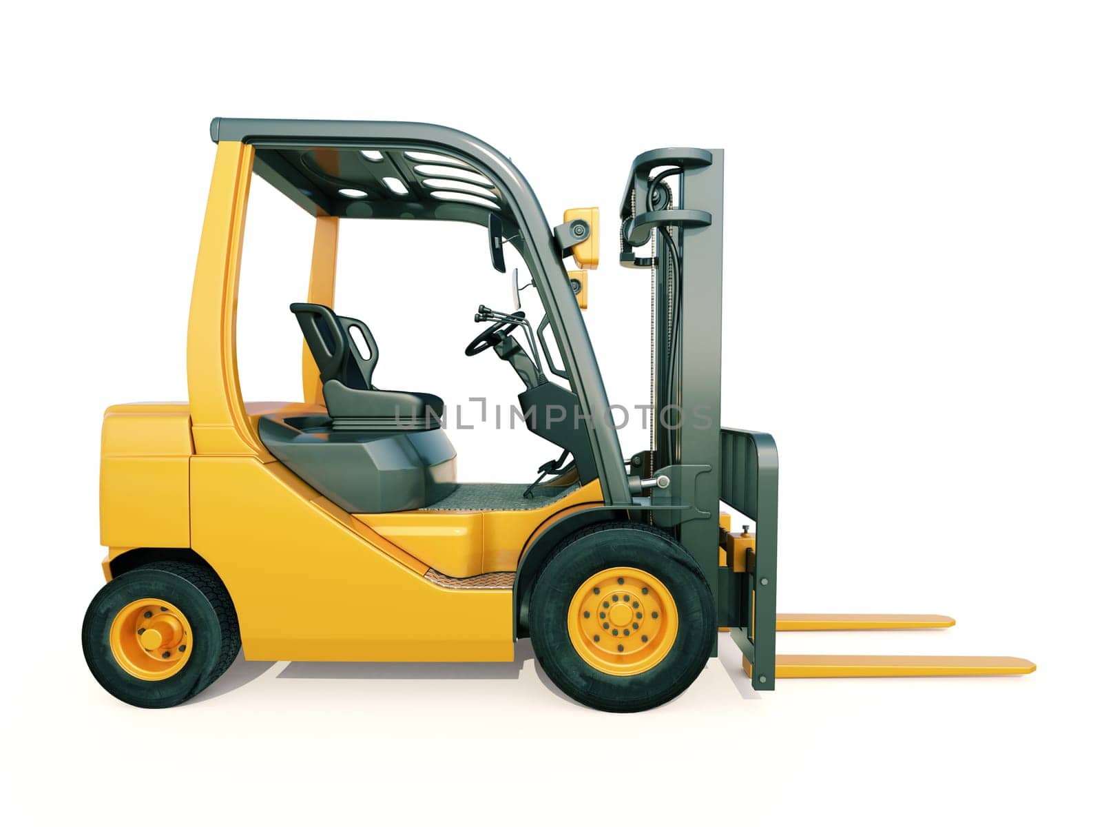 Modern forklift truck on light background