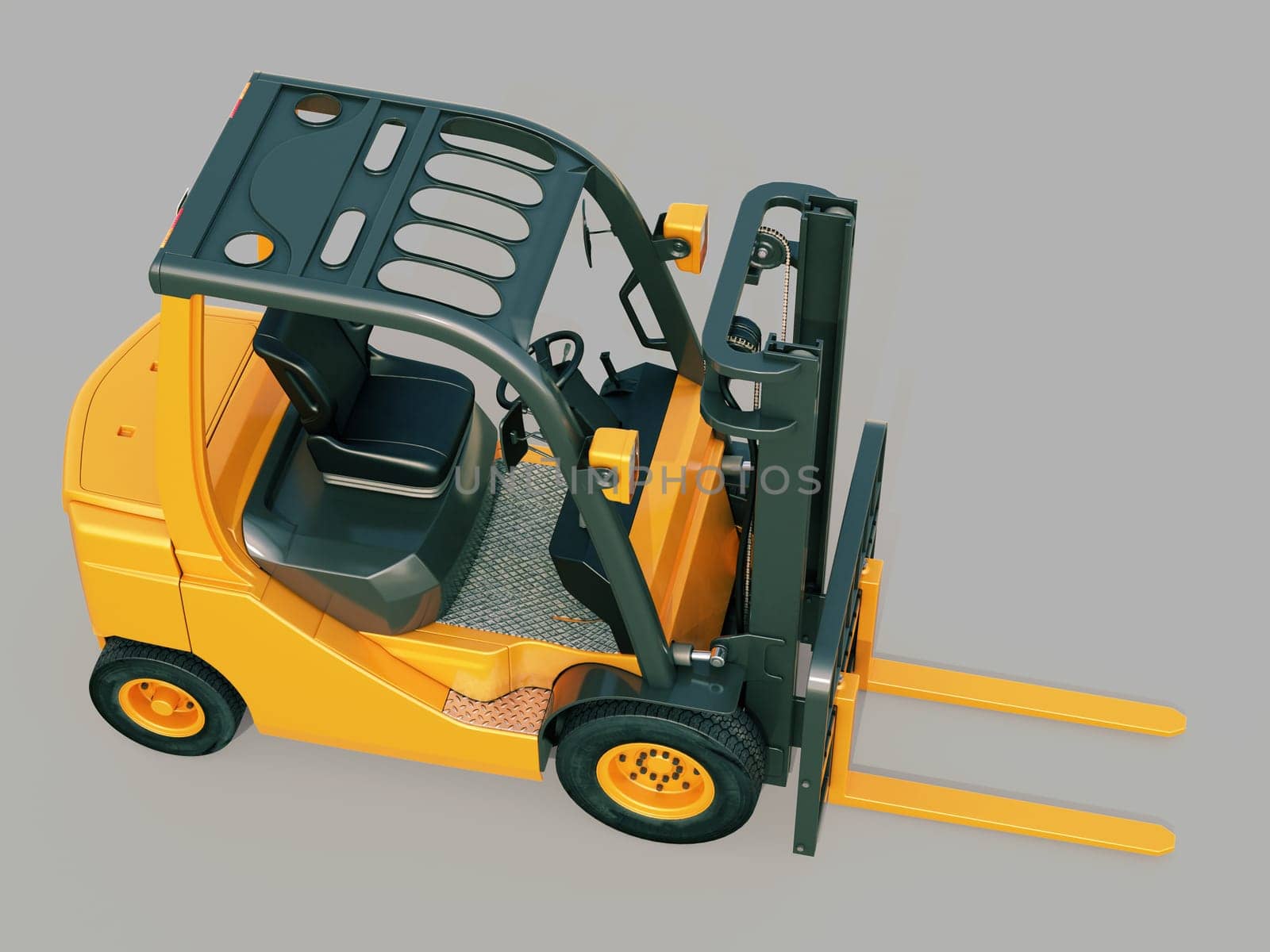 Modern forklift truck on gray background