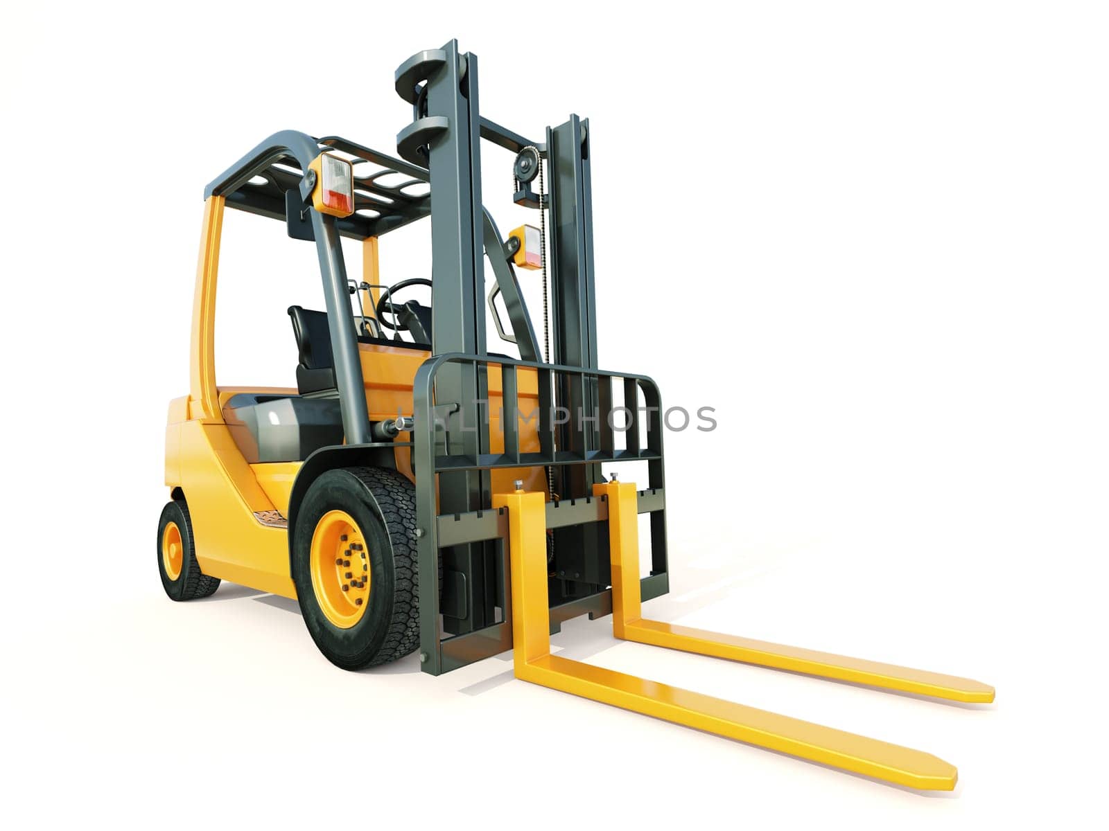 Modern forklift truck on light background