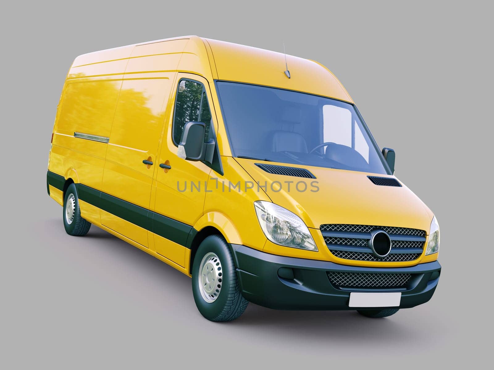 Modern commercial van on a gray background