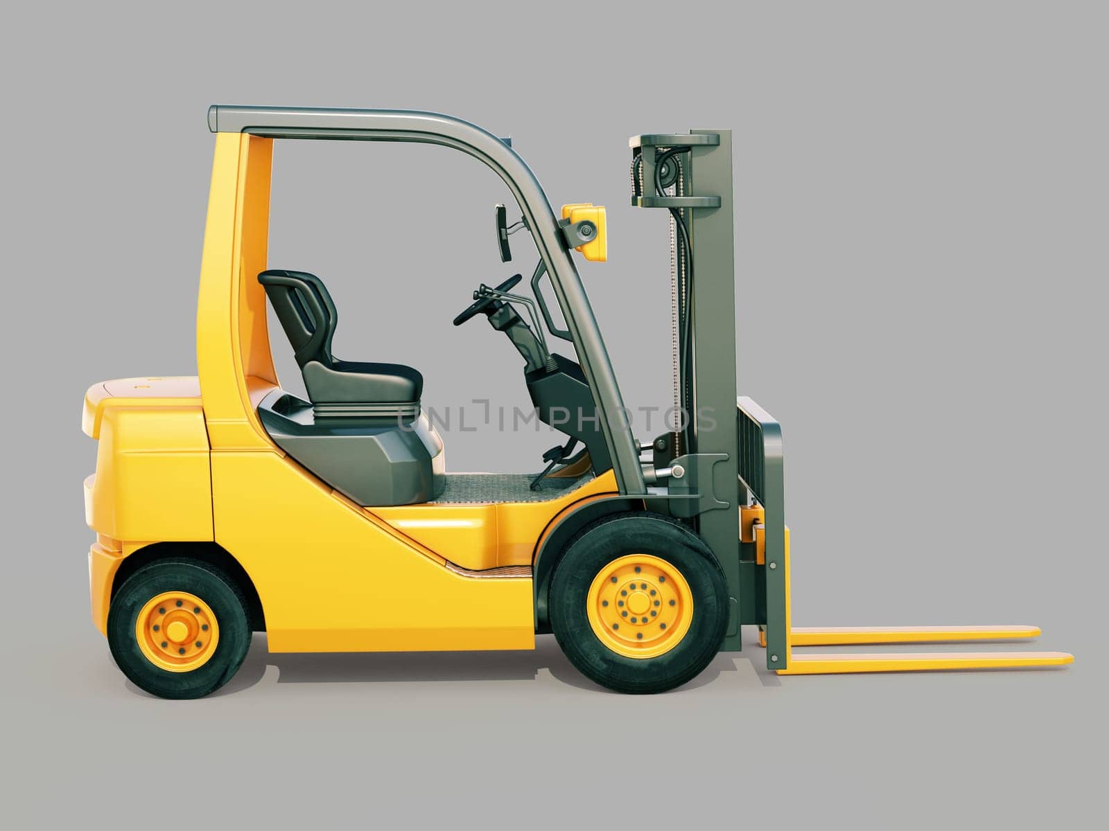Modern forklift truck on gray background