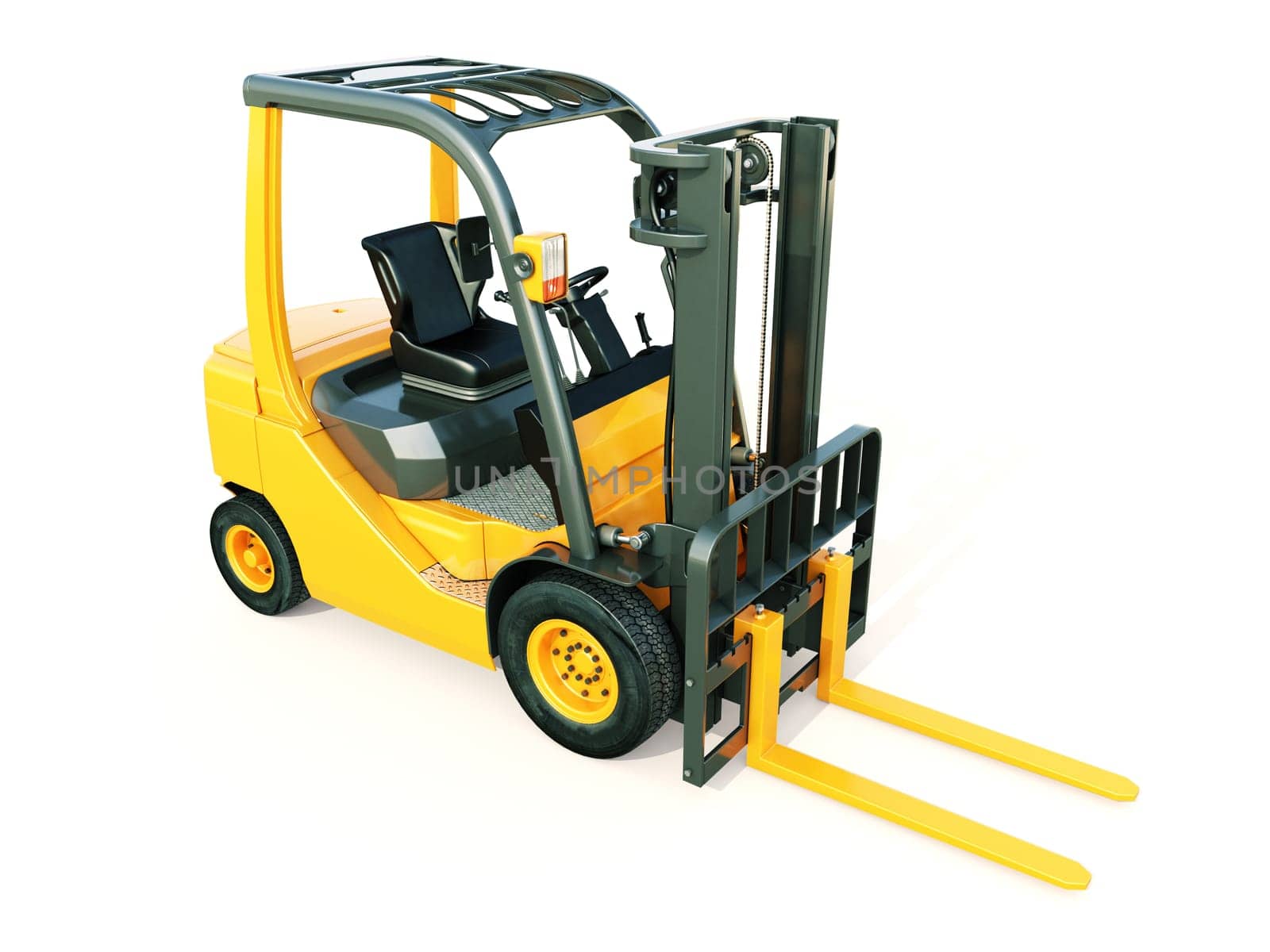 Modern forklift truck on light background