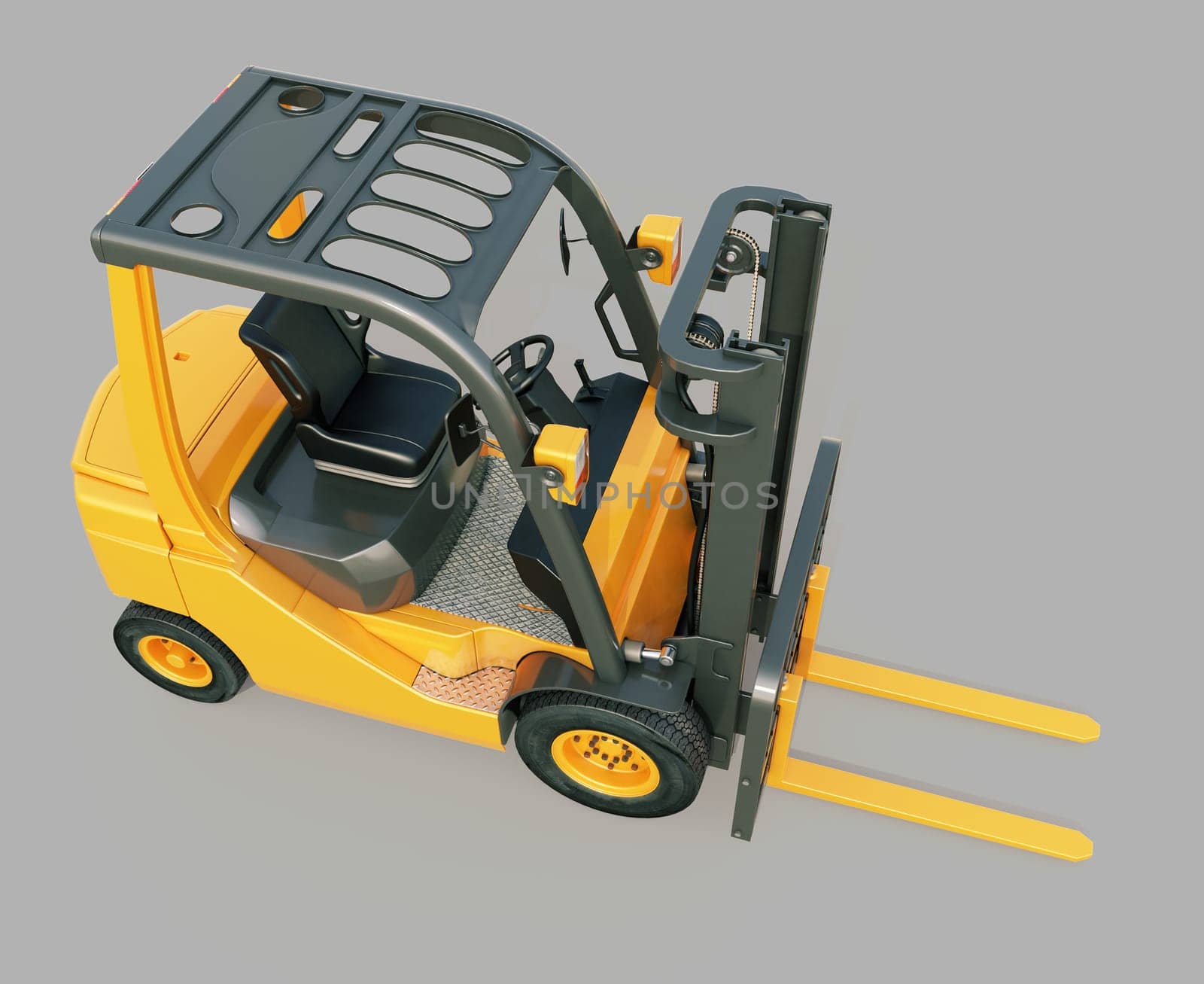 Modern forklift truck on gray background