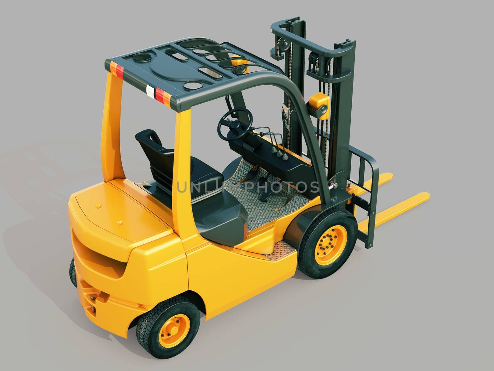 Modern forklift truck on gray background