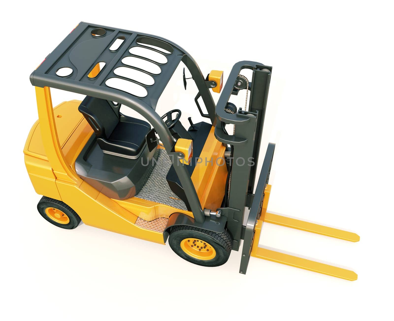 Modern forklift truck on light background