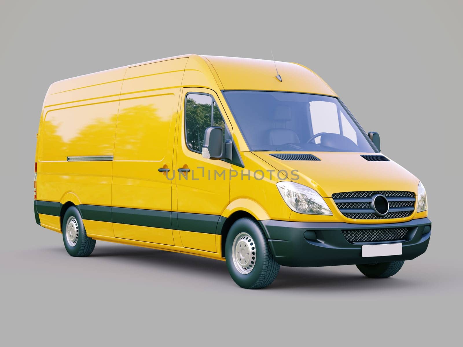 Modern commercial van on a gray background