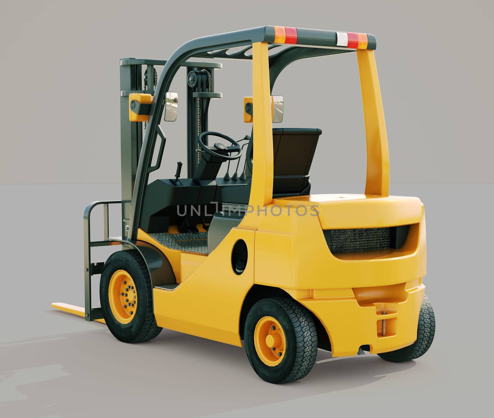 Modern forklift truck on gray background