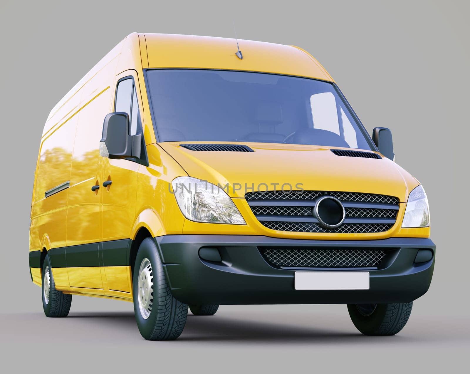Modern commercial van on a gray background