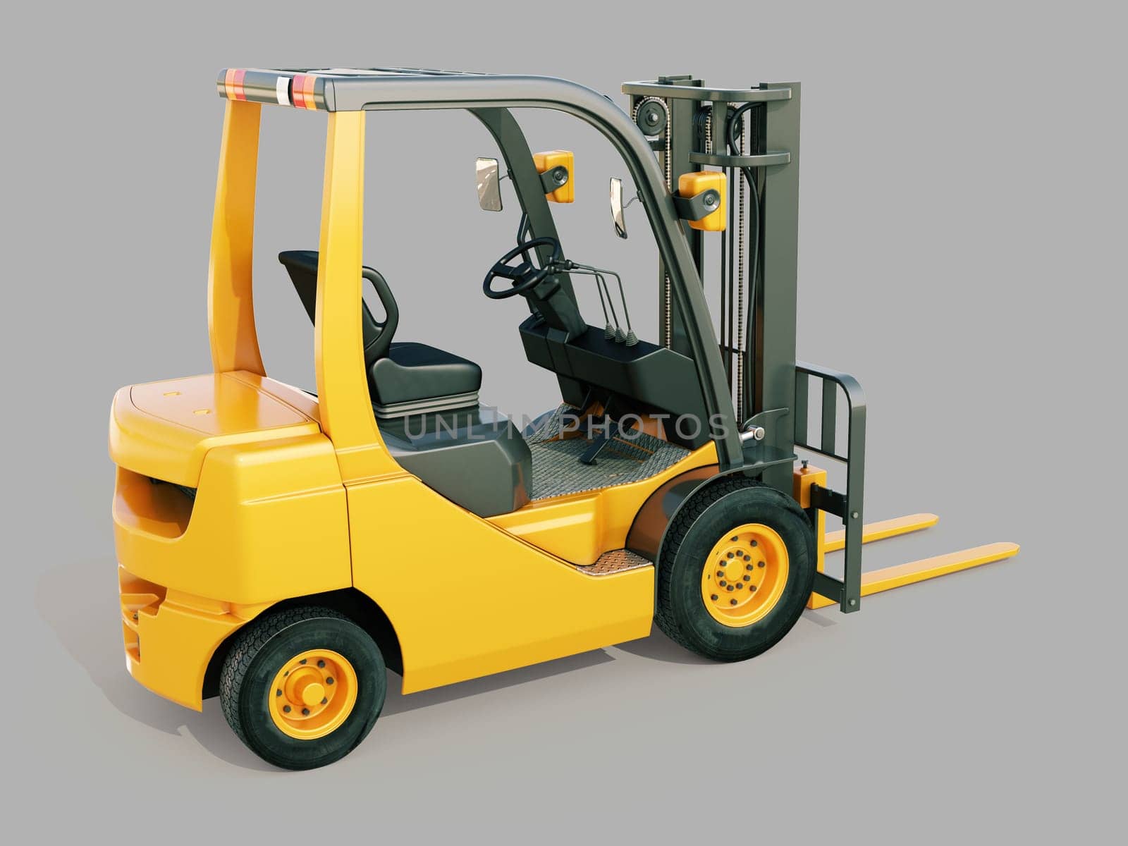 Modern forklift truck on gray background