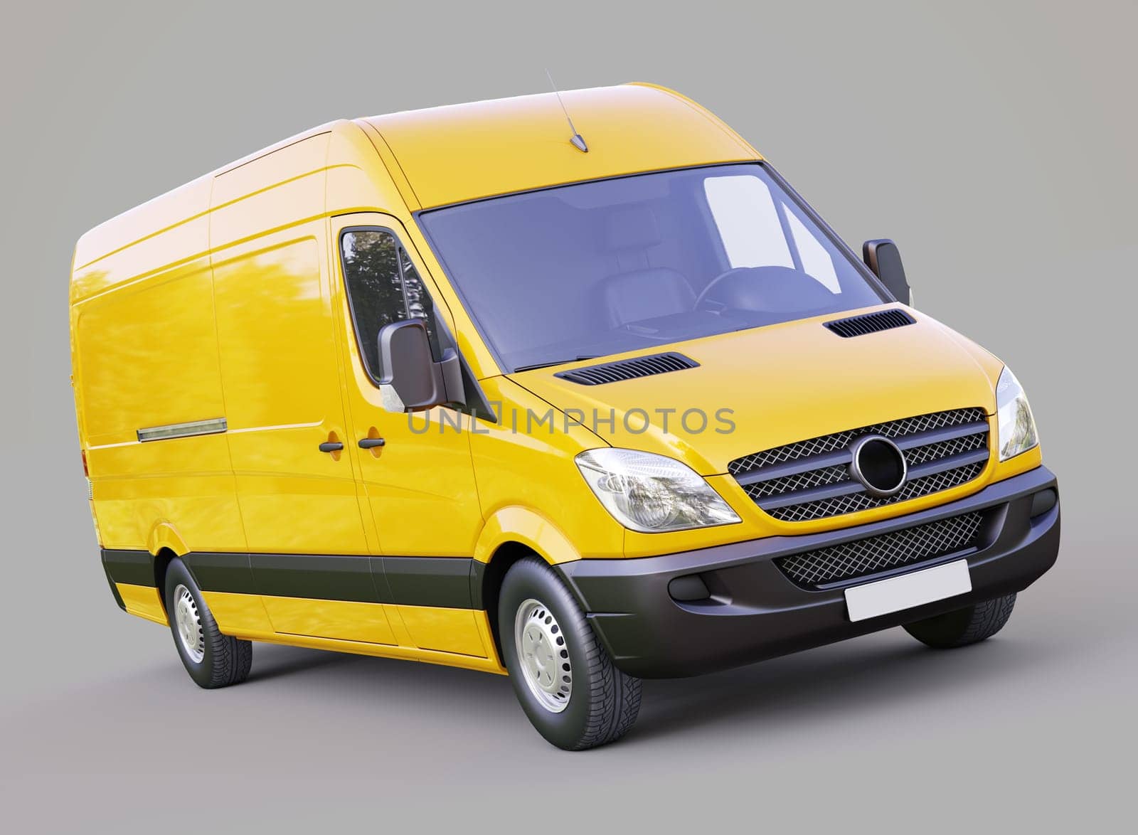 Modern commercial van on a gray background