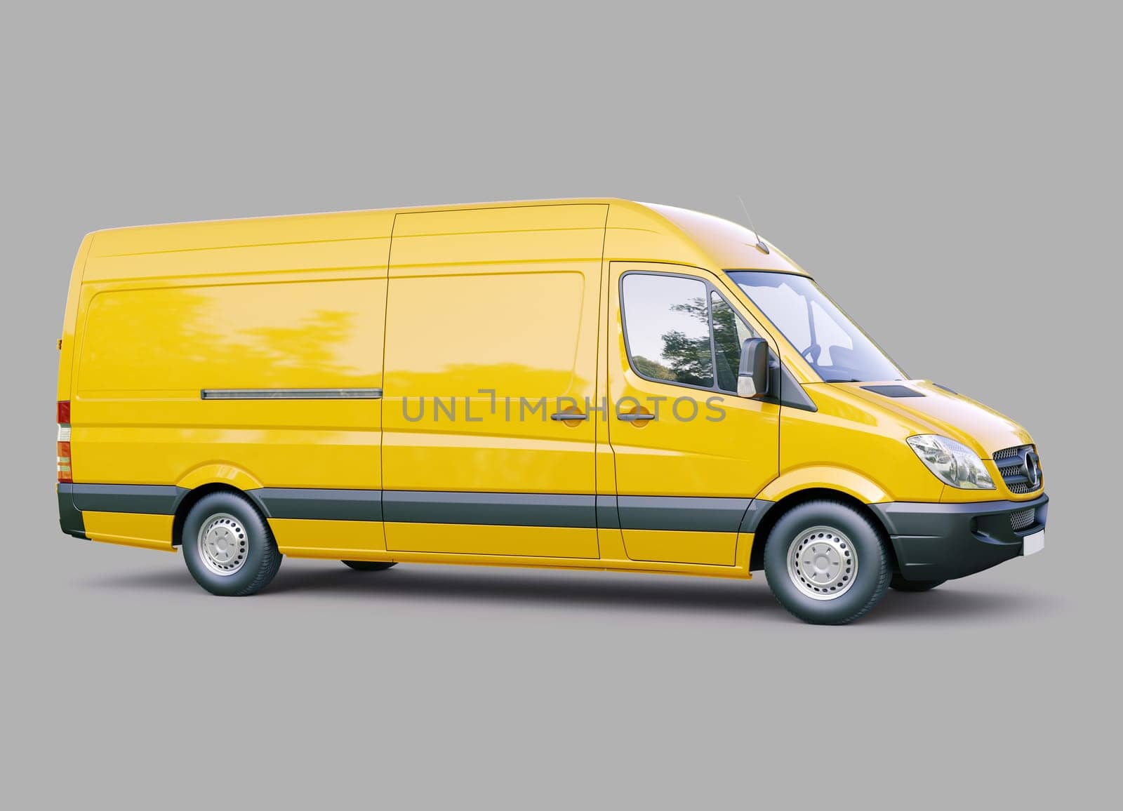 Modern commercial van on a gray background