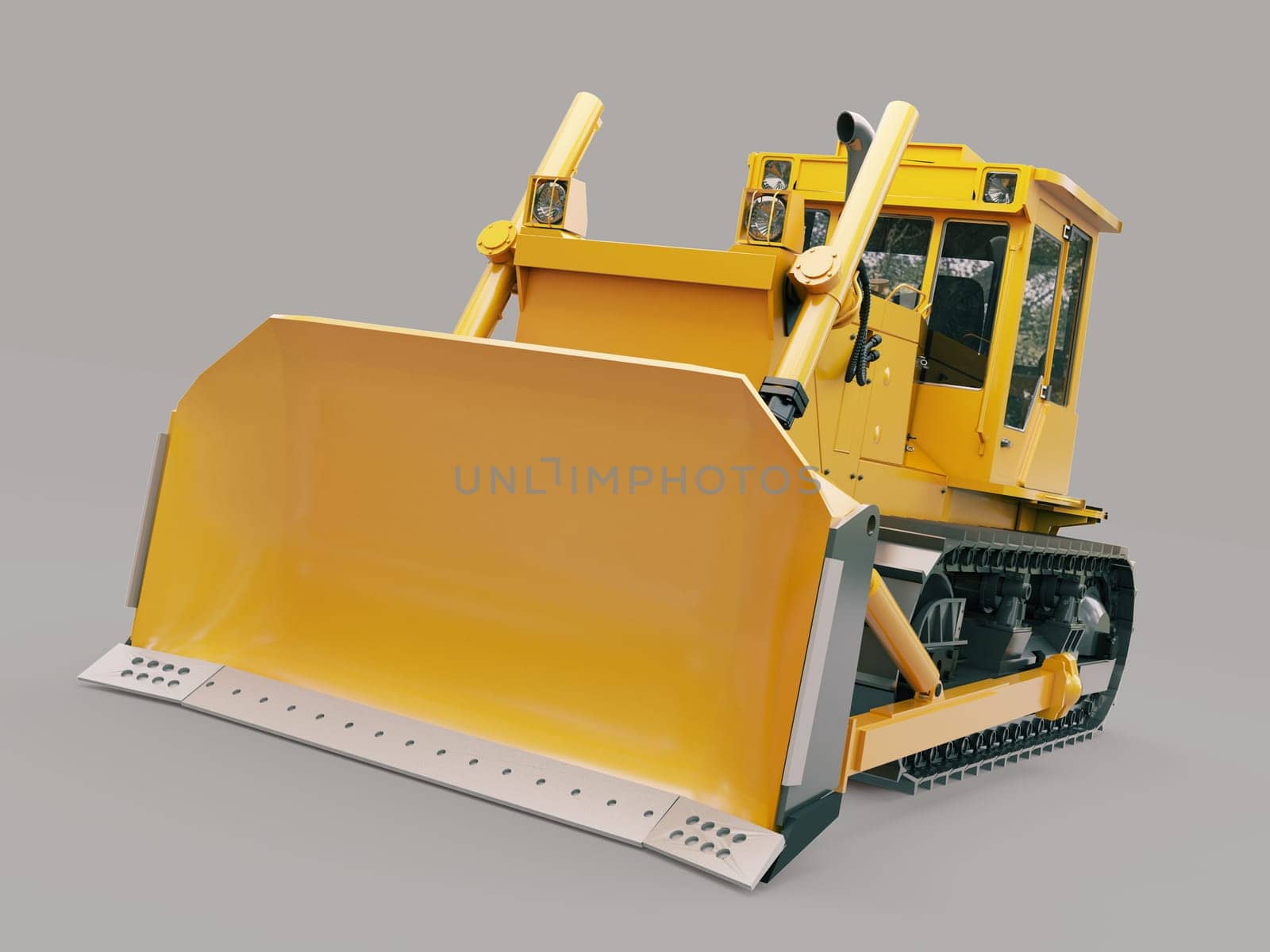 Heavy crawler bulldozer on a gray background