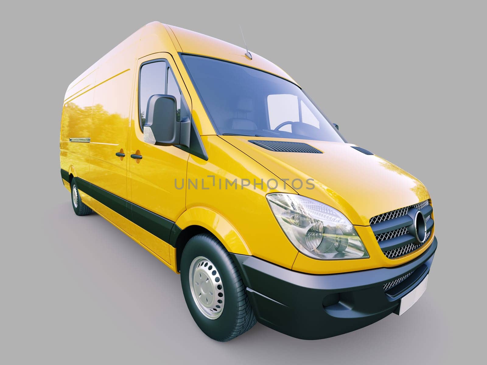 Modern commercial van on a gray background