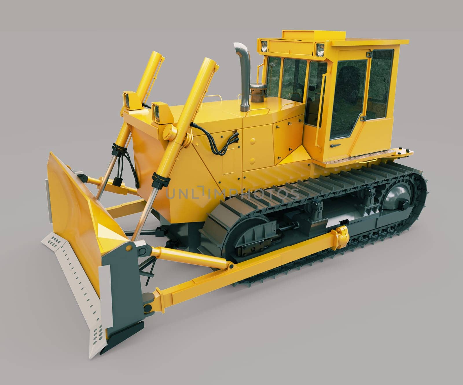 Heavy crawler bulldozer on a gray background