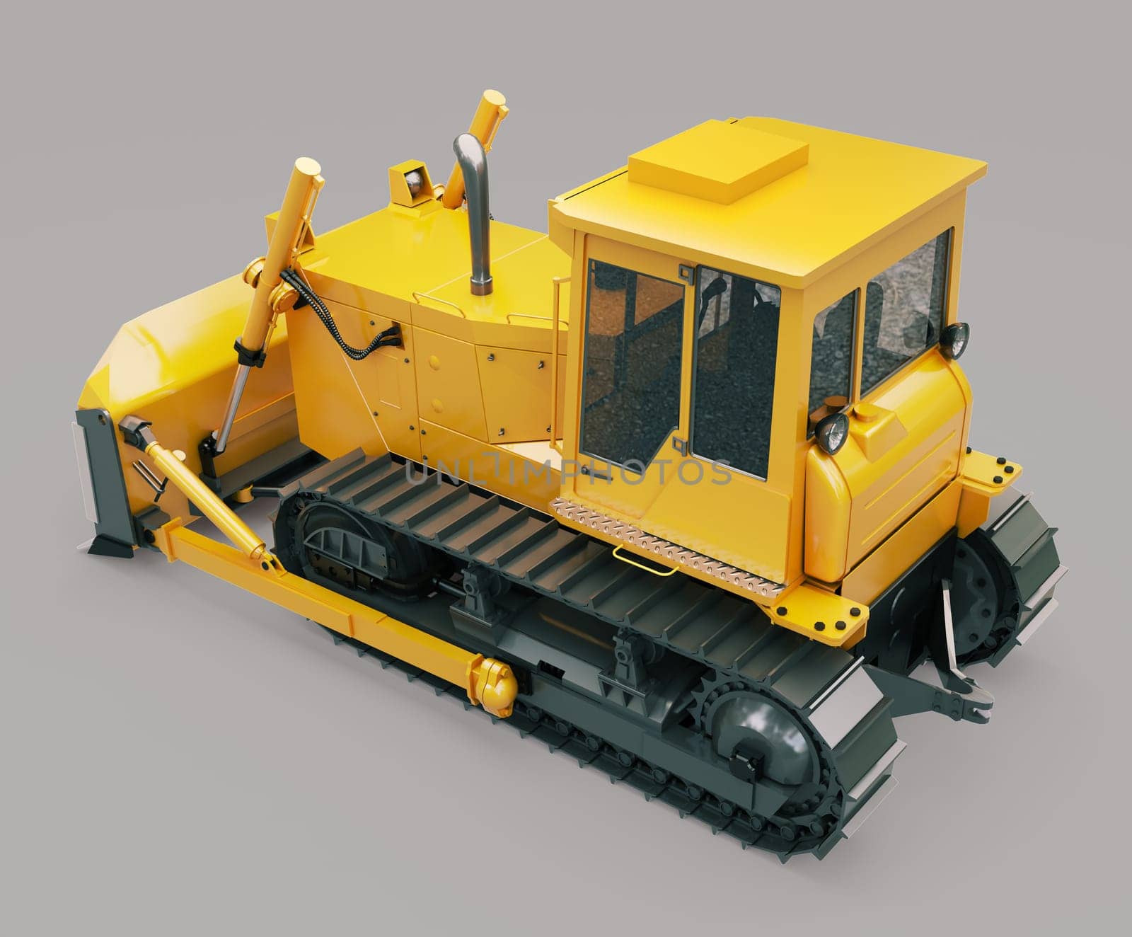 Heavy crawler bulldozer on a gray background