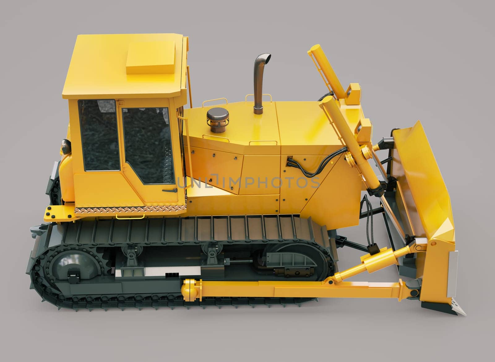 Heavy crawler bulldozer on a gray background