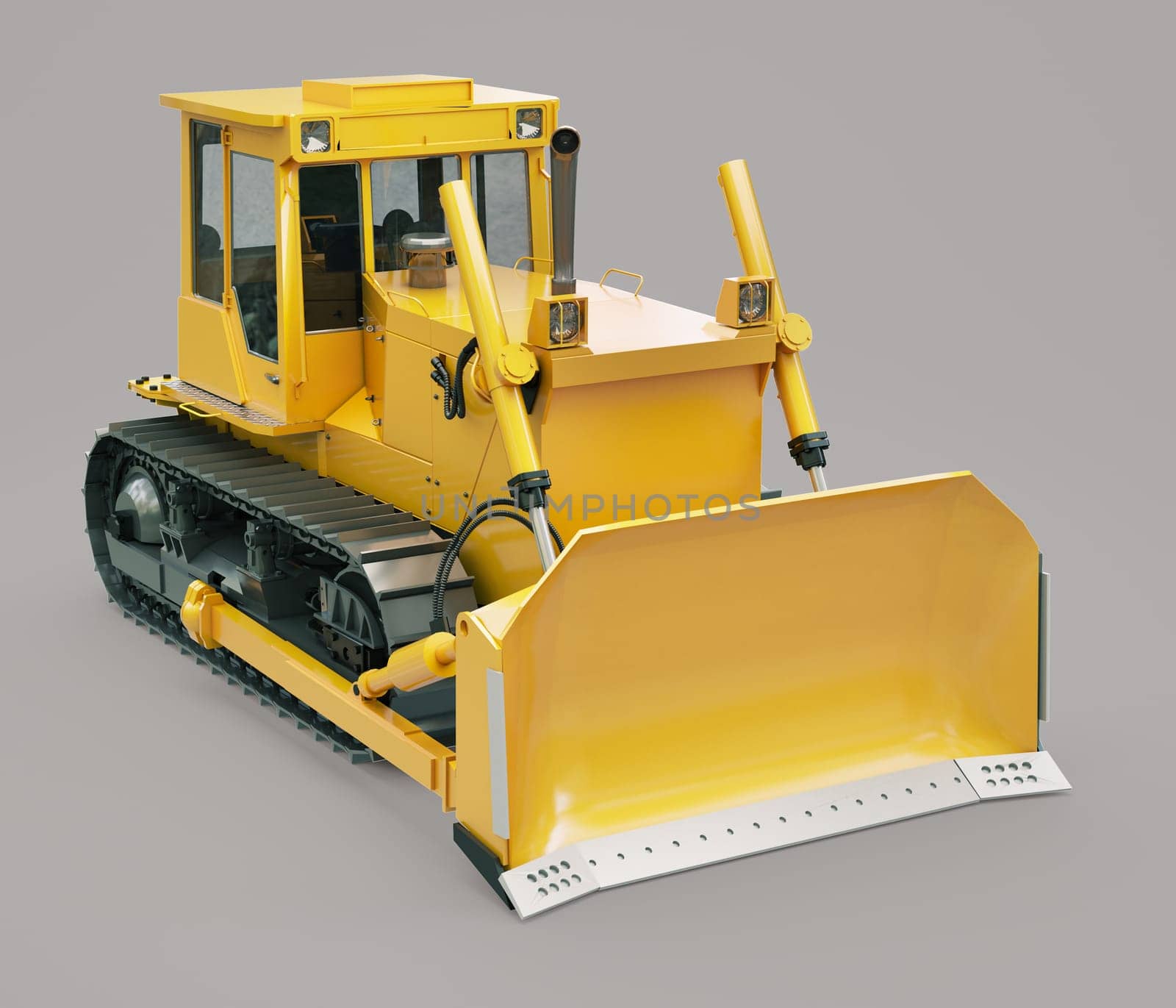 Heavy crawler bulldozer on a gray background