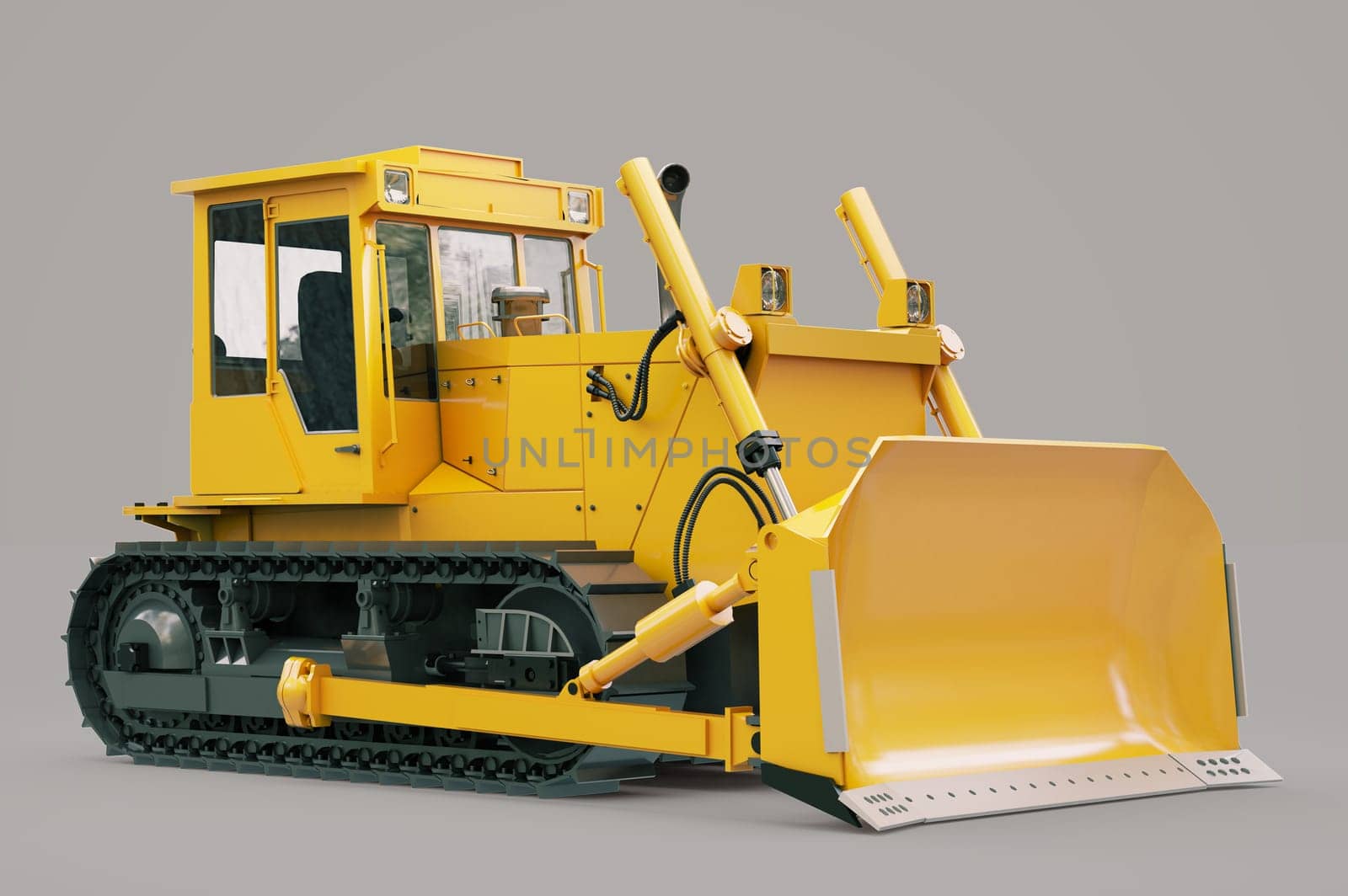 Heavy crawler bulldozer on a gray background