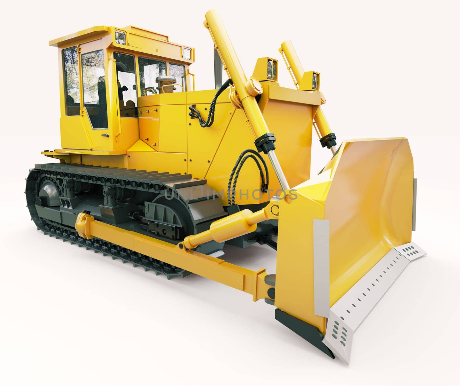 Heavy crawler bulldozer on a light background