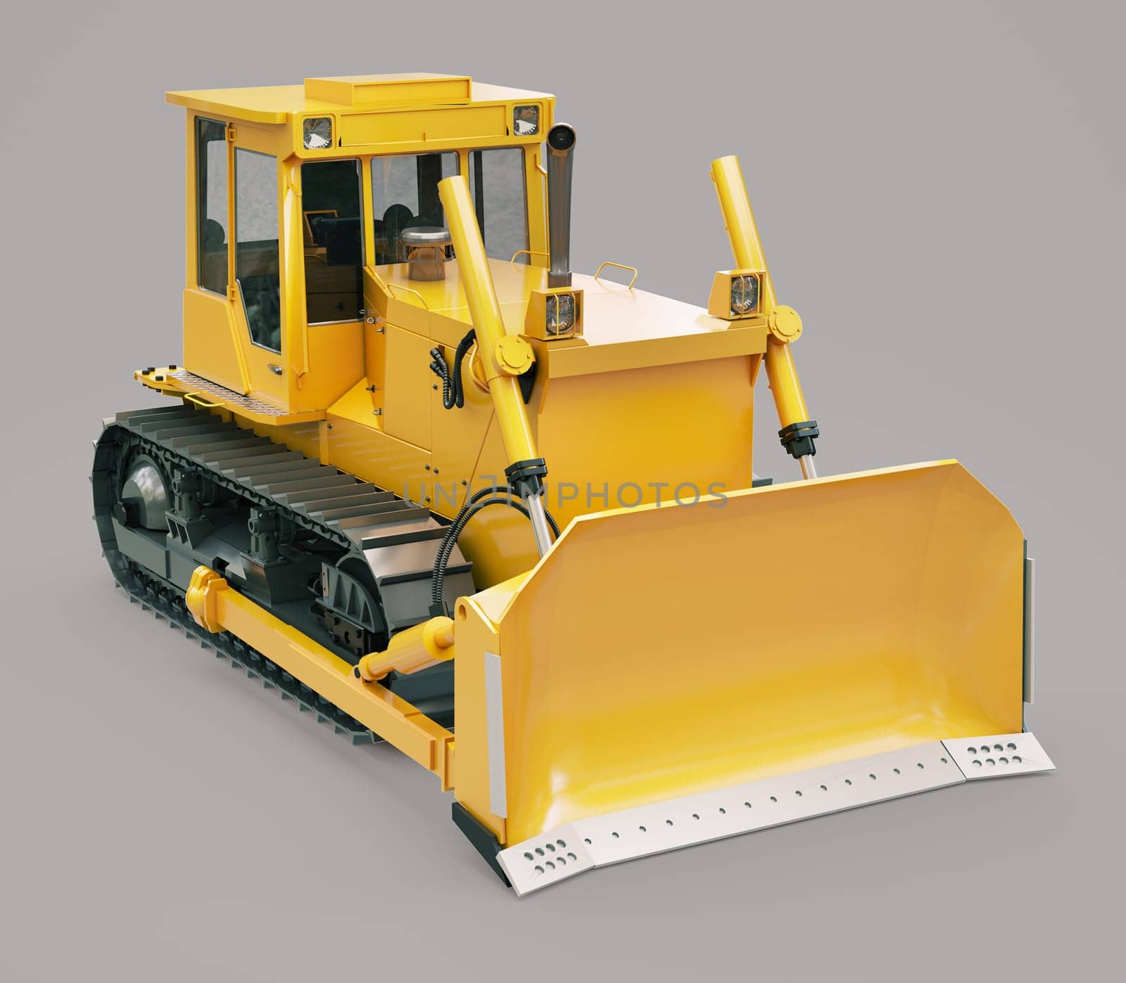 Heavy crawler bulldozer on a gray background