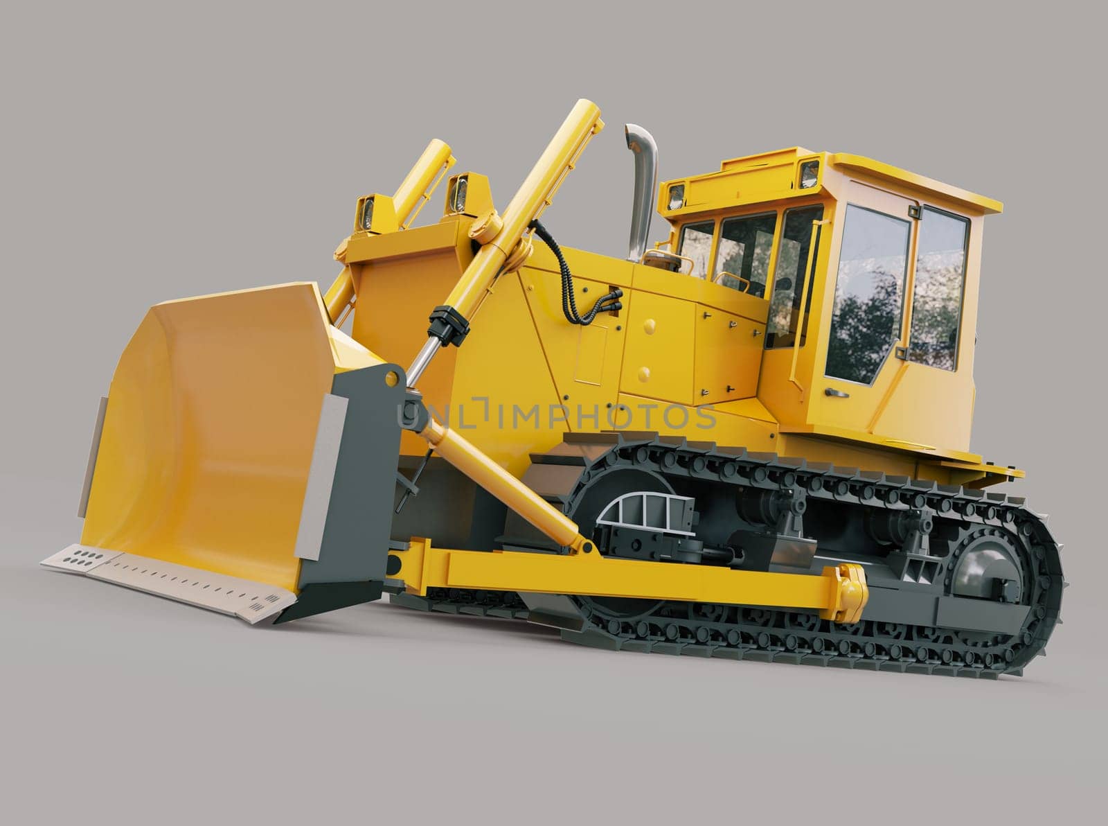 Heavy crawler bulldozer on a gray background