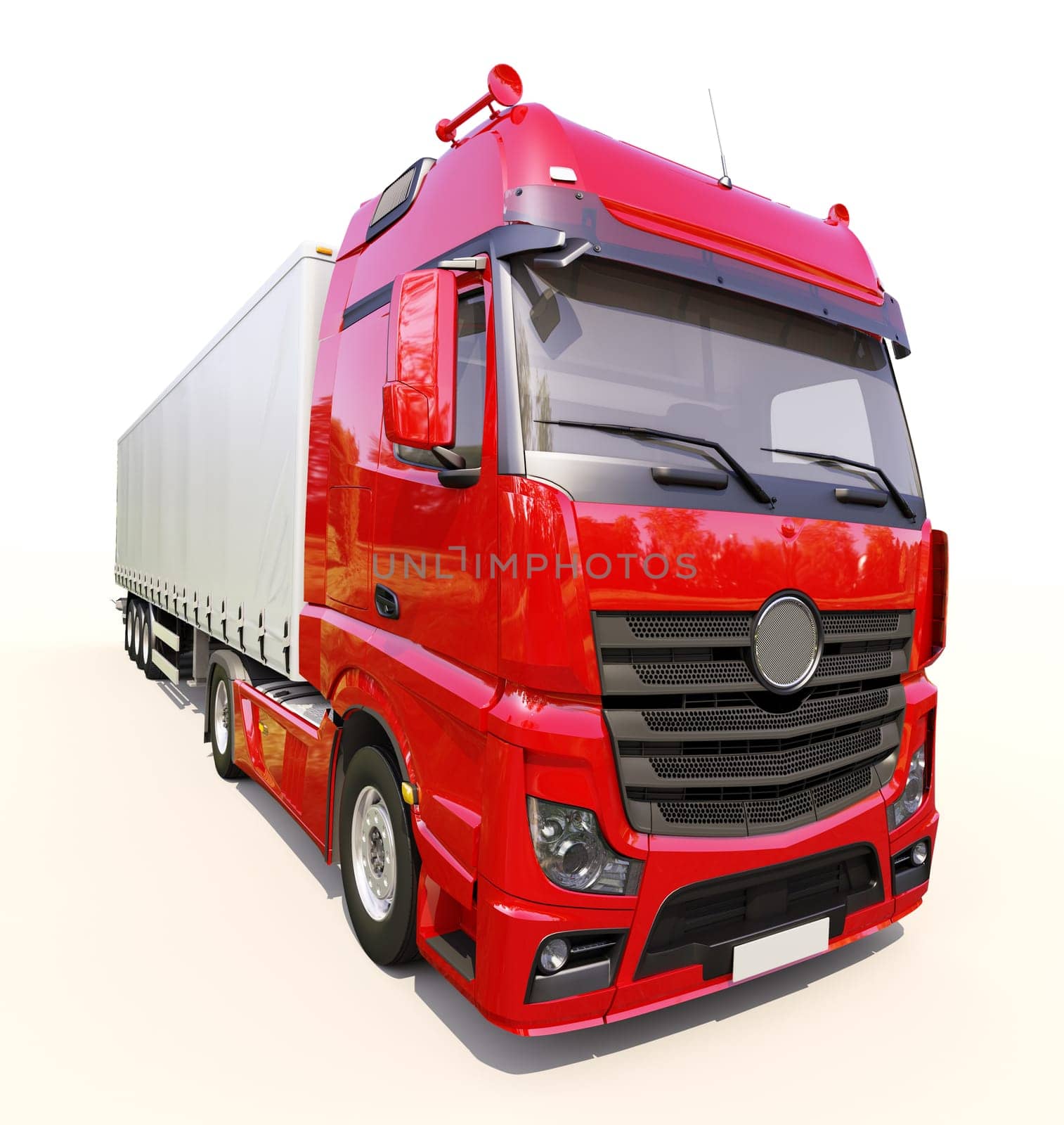 A modern semi-trailer truck on light background