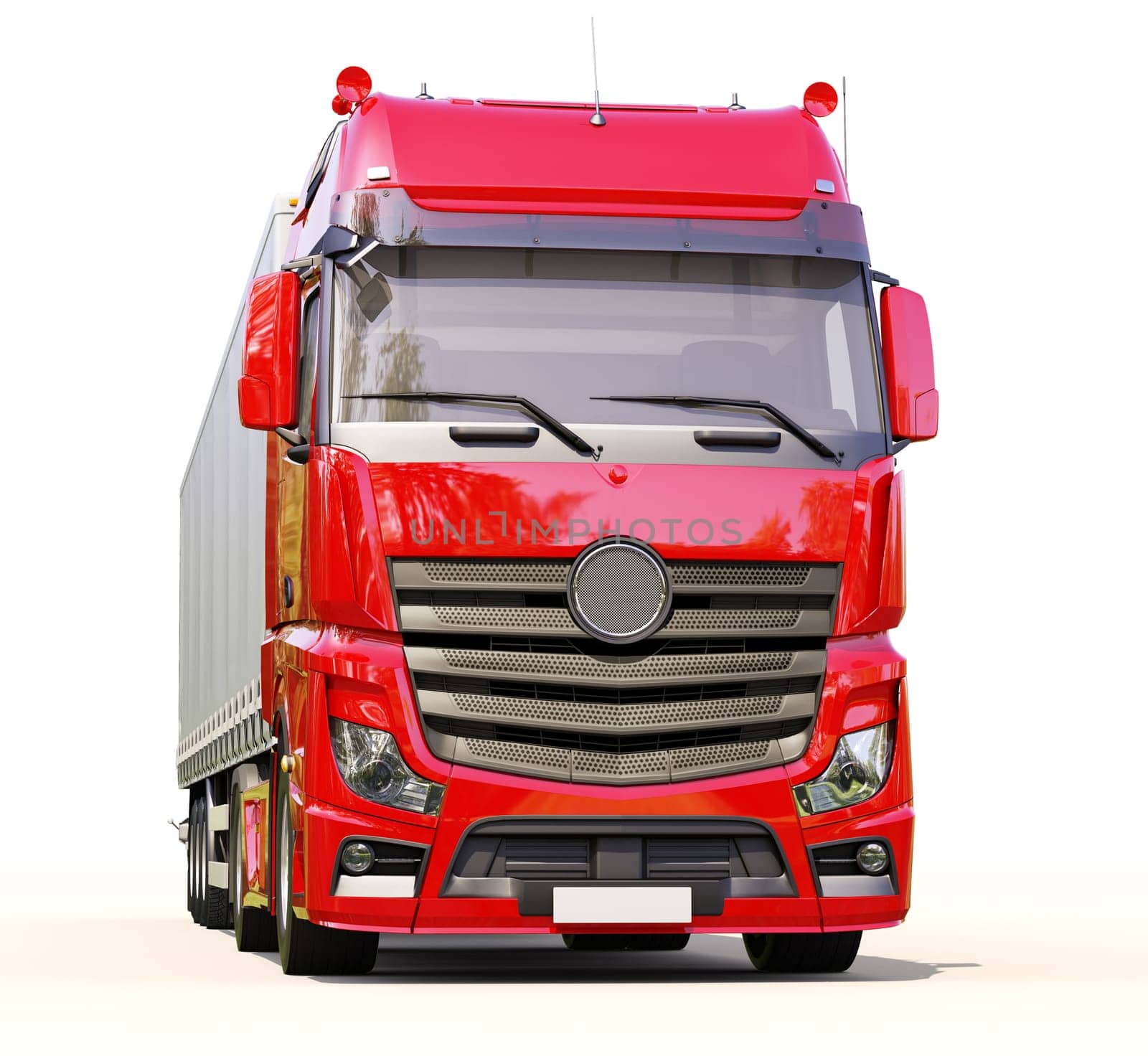 A modern semi-trailer truck on light background