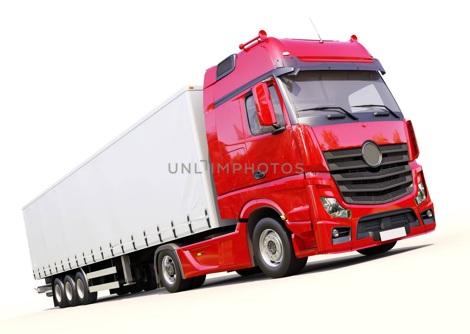 A modern semi-trailer truck on light background