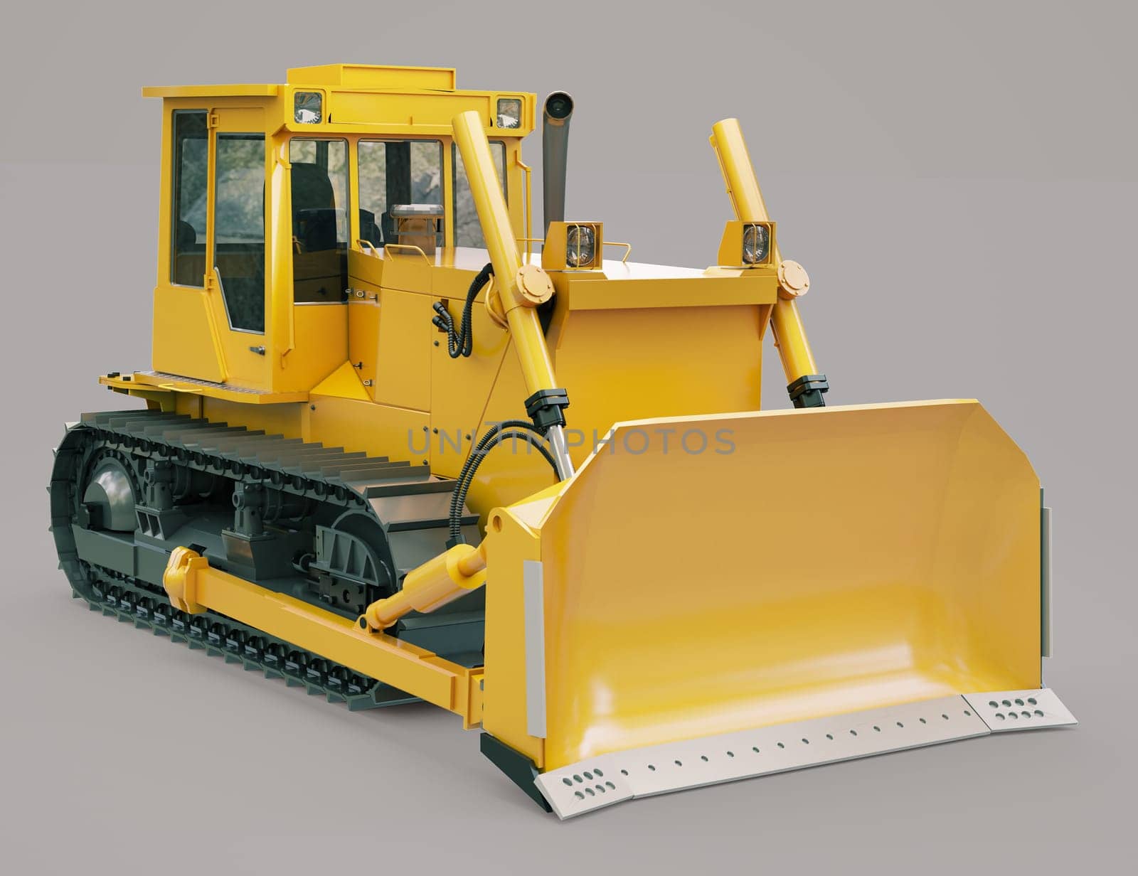 Heavy crawler bulldozer on a gray background