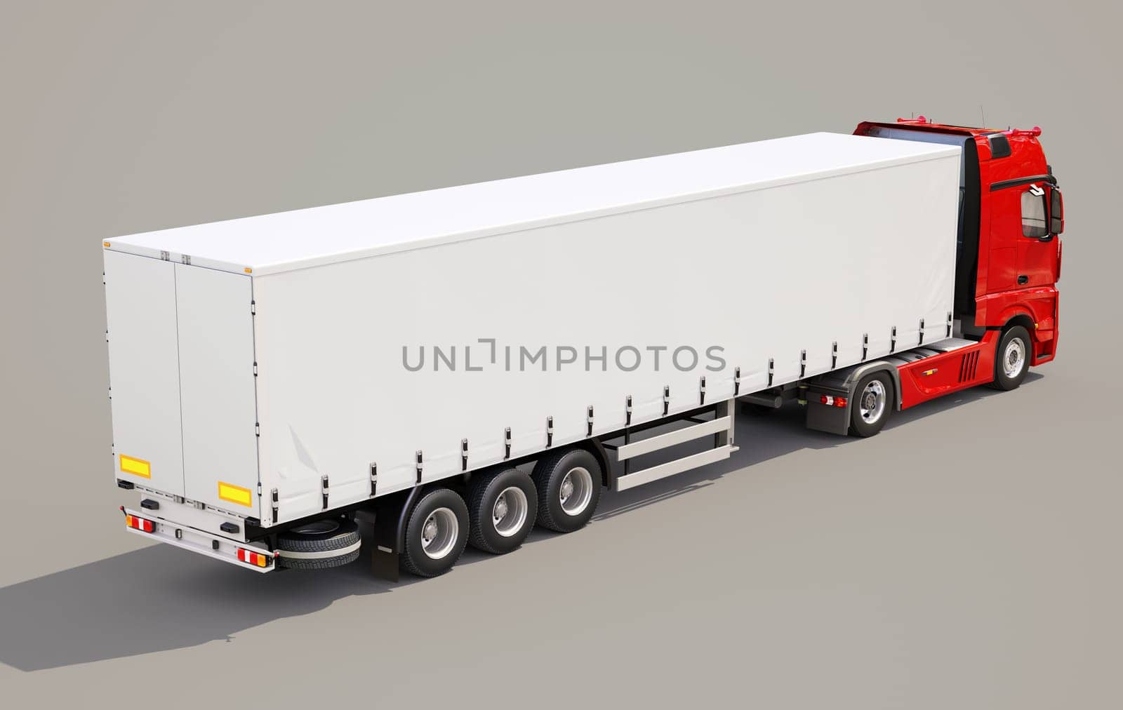 A modern semi-trailer truck on gray background