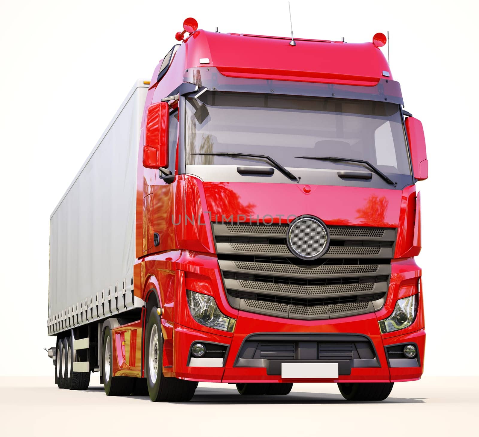 A modern semi-trailer truck on light background