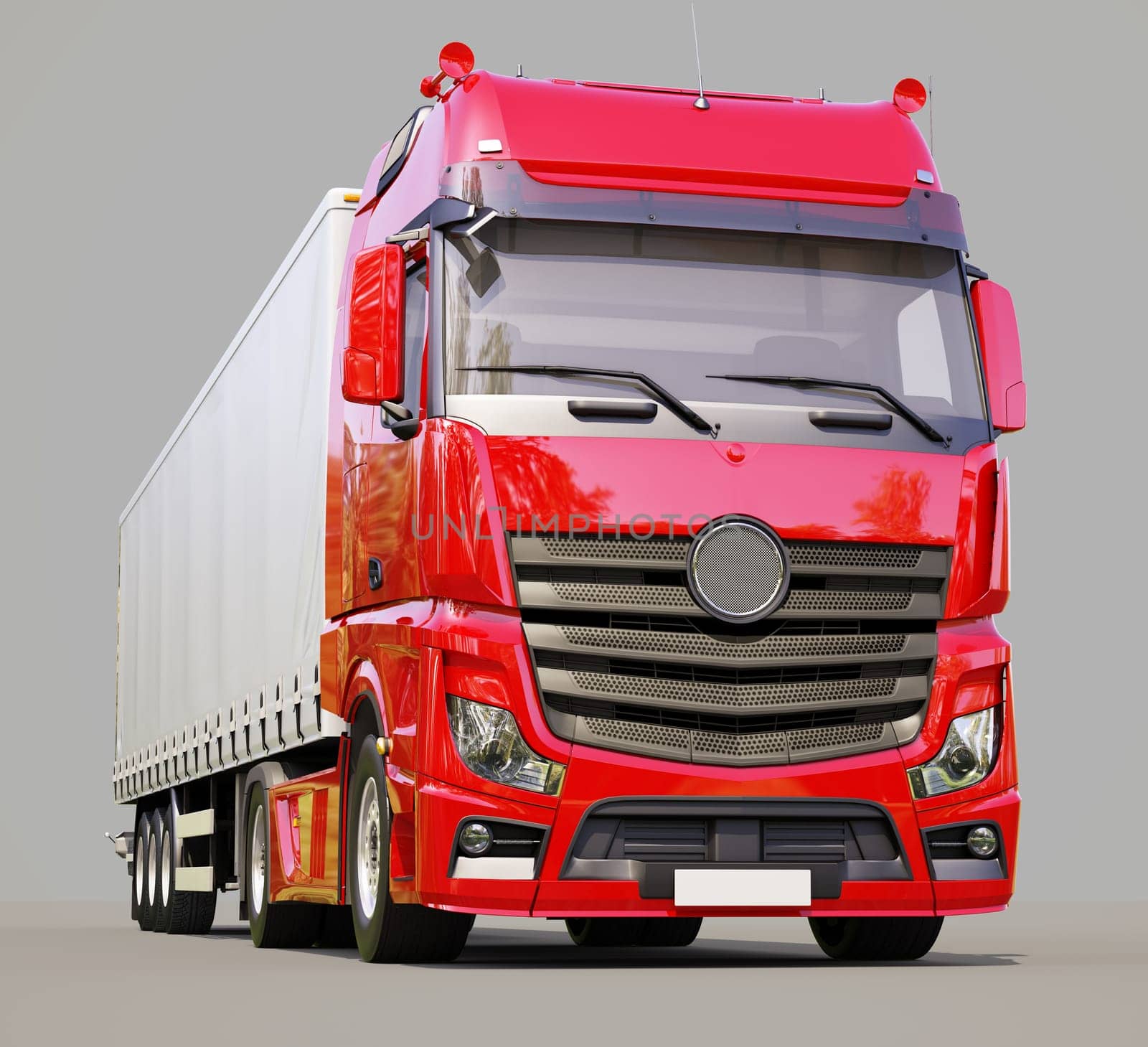 A modern semi-trailer truck on gray background