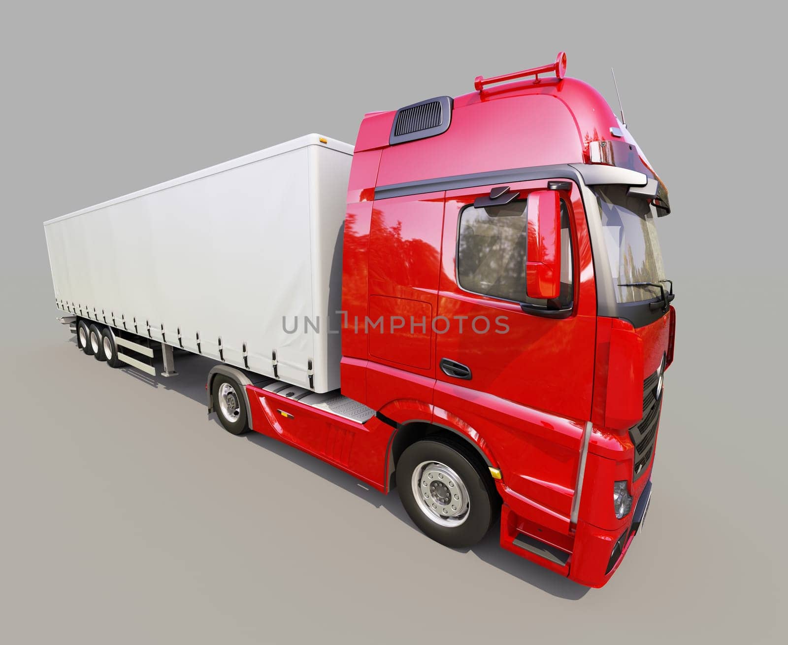 A modern semi-trailer truck on gray background