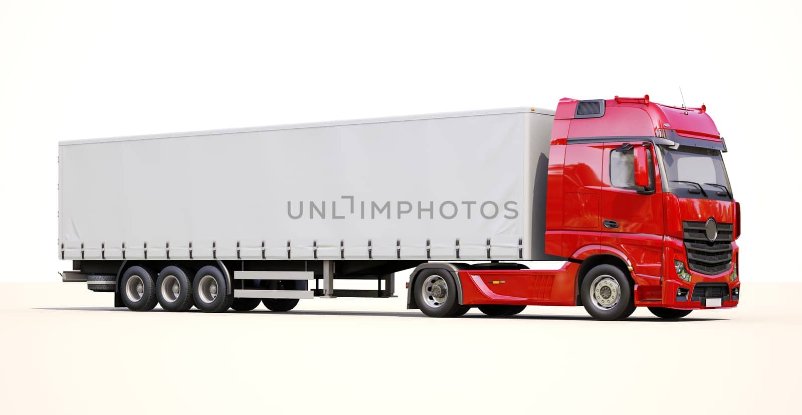 A modern semi-trailer truck on light background