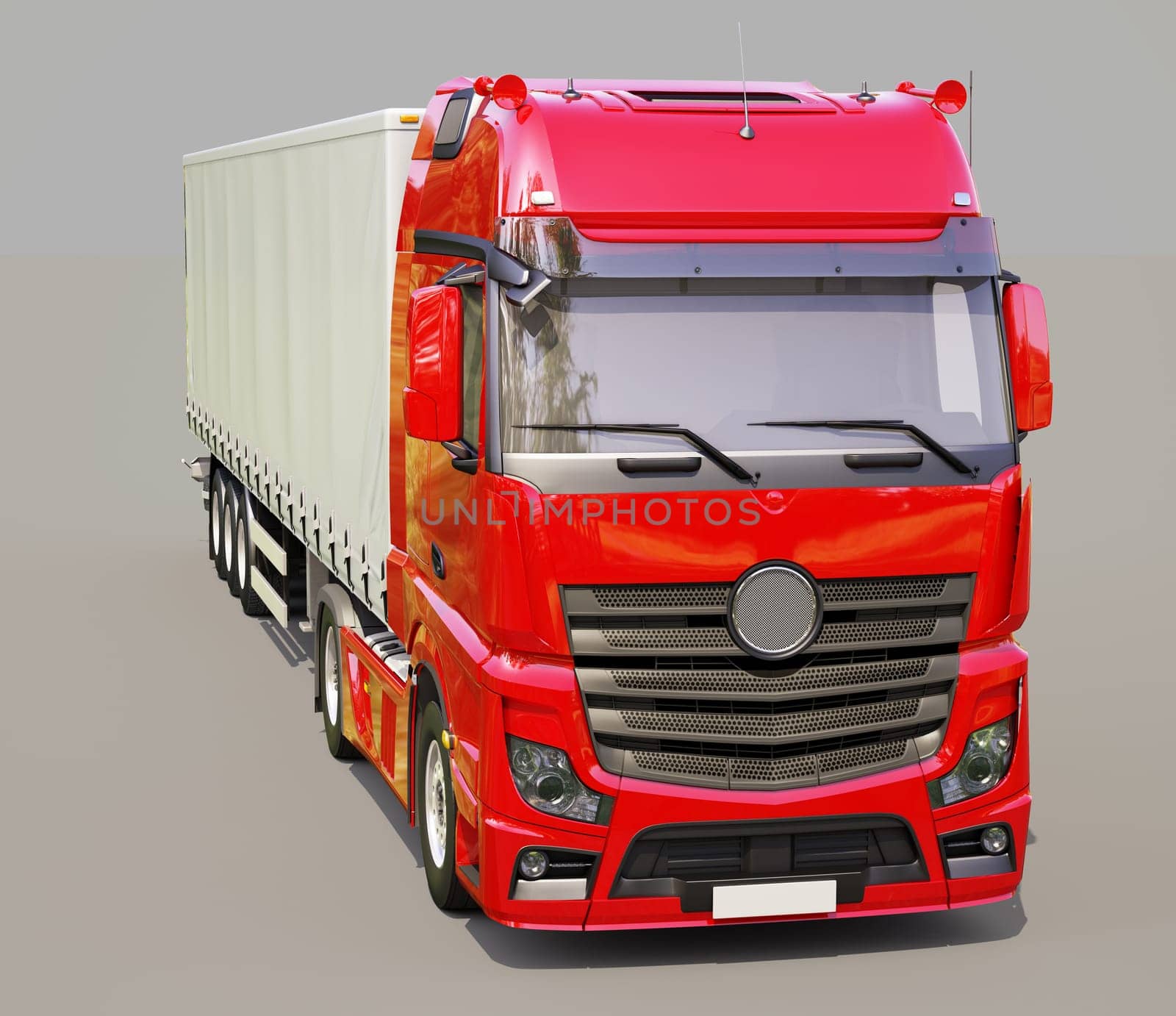 A modern semi-trailer truck on gray background