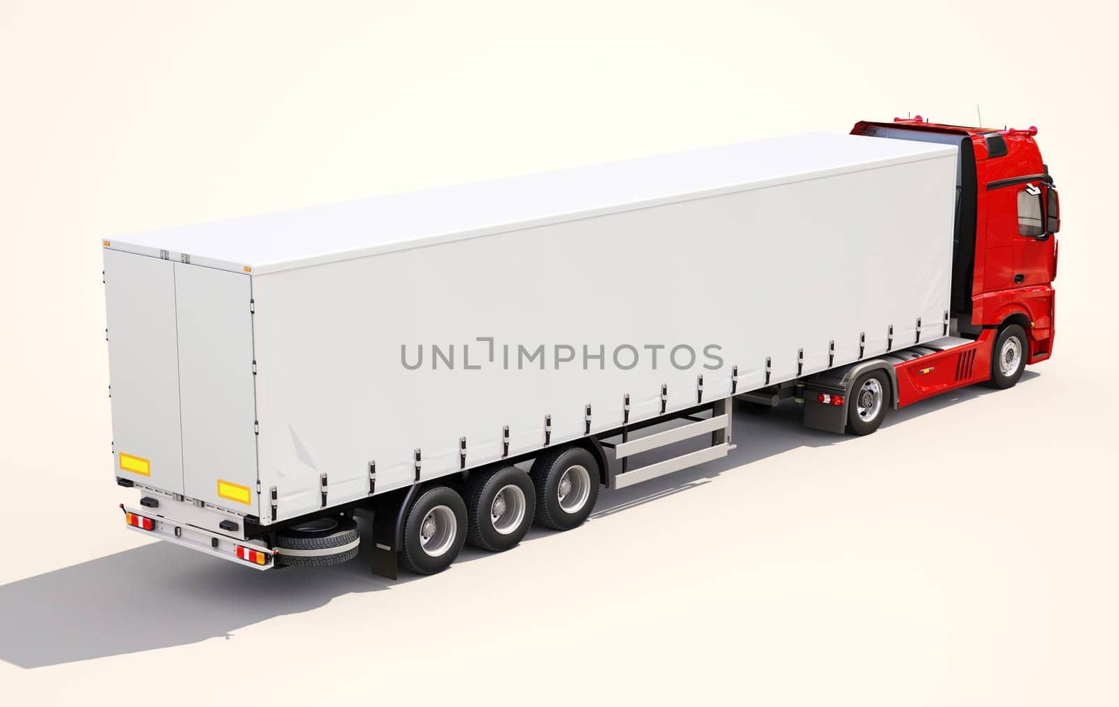 A modern semi-trailer truck on light background