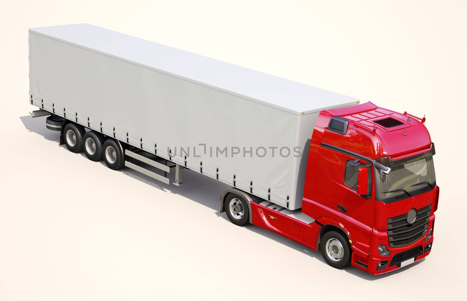 A modern semi-trailer truck on light background